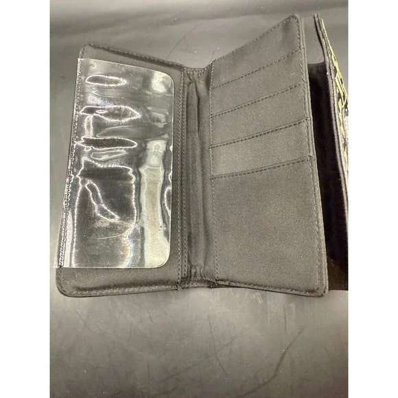 Tommy Hilfiger Women's Wallet Clutch Signature Monogram Black Beige Snap Closure - Picture 5 of 11